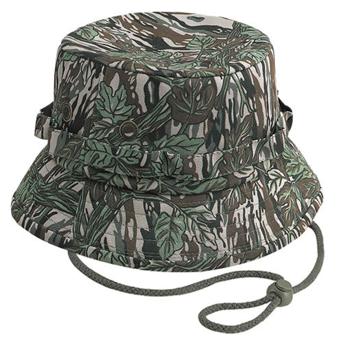 Safari Style Bucket Hat - Dark Green Leaves