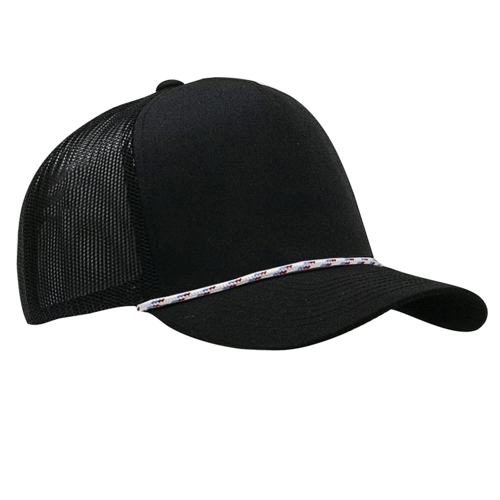 5-Panel MixColors Rope Structured Front Mesh Back - Black/ Black White Rope