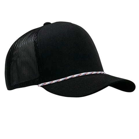 5-Panel MixColors Rope Structured Front Mesh Back - Black/ Black White Rope