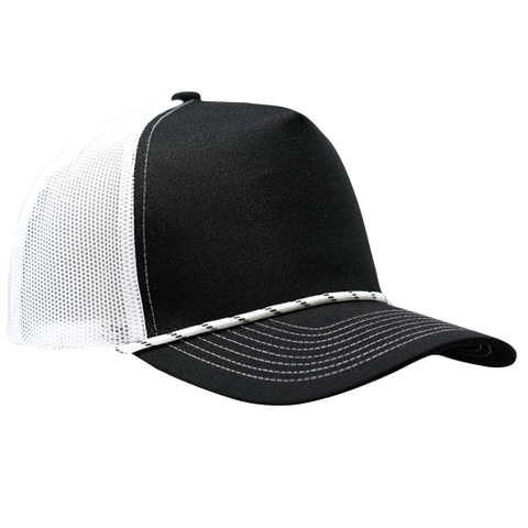5-Panel MixColors Rope Structured Front Mesh Back - Black/ White White Rope