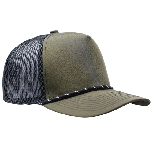 5-Panel MixColors Rope Structured Front Mesh Back - Olive Green/ Black Rope