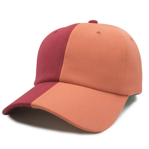2 Tone Split Dad Cap - Red/ Peach