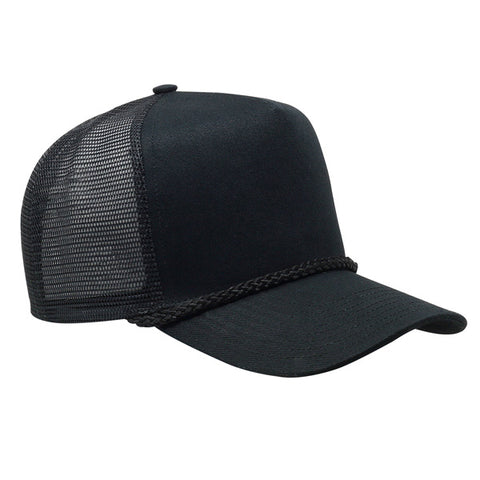 Twill Front Meshback Braid Rope Snapback - Black