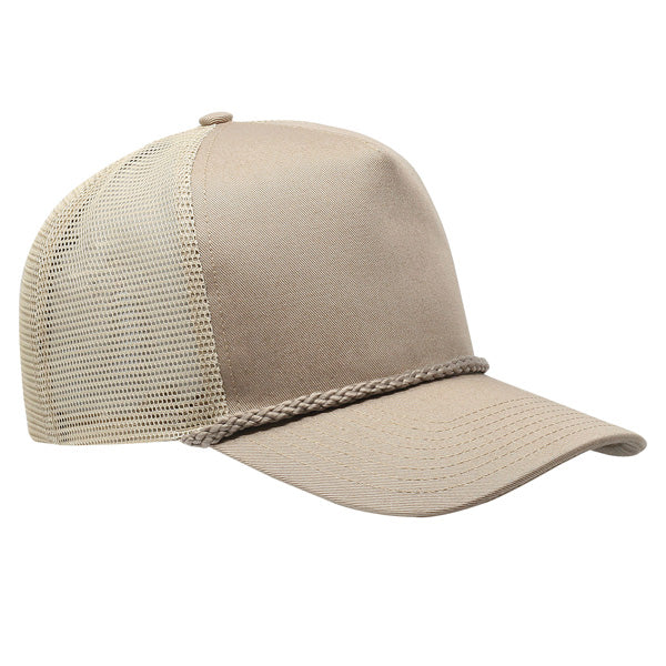 Twill Front Meshback Braid Rope Snapback - Khaki