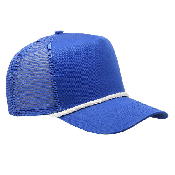 Twill Front Meshback Braid Rope Snapback - Royal/ White Rope