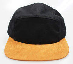 Black Cotton / Brown Suede 5-Panel Camper Hat