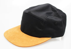 Black Cotton / Brown Suede 5-Panel Camper Hat