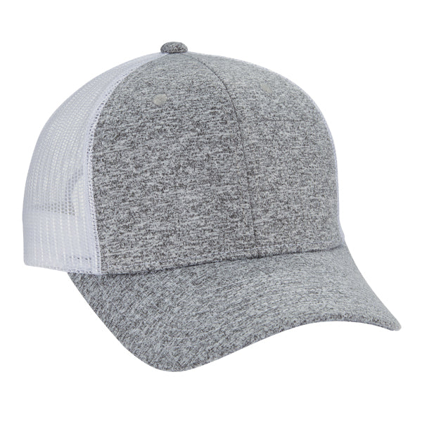 Tri Blend 6-Panel Mesh Dad Hat - Heather/ White