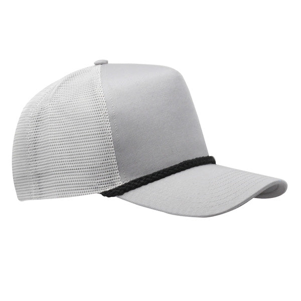 Twill Front Meshback Braid Rope Snapback - Grey/ Black Rope