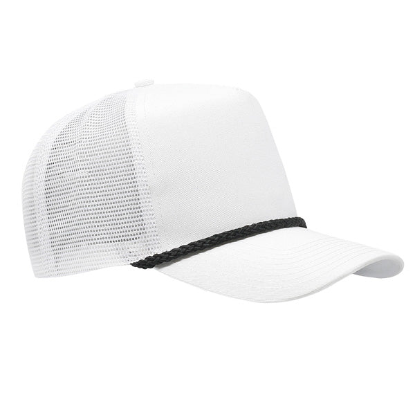 Twill Front Meshback Braid Rope Snapback - White/ Black Rope
