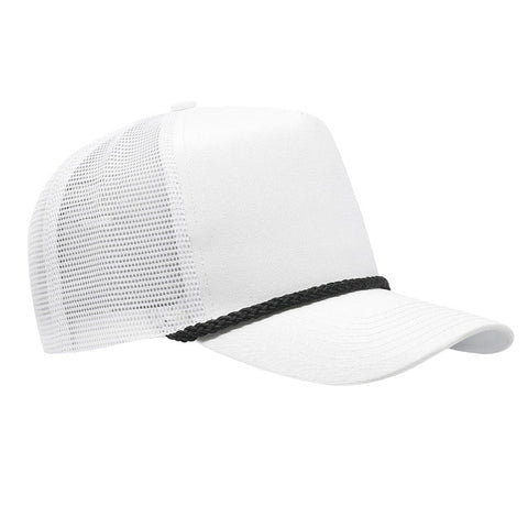 Twill Front Meshback Braid Rope Snapback - White/ Black Rope