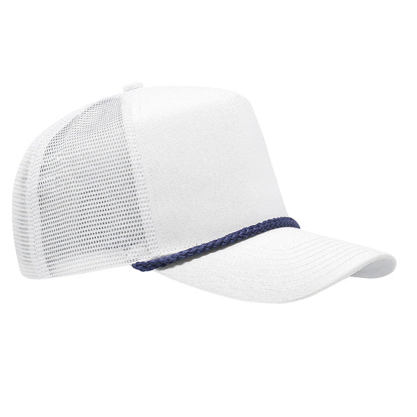 Twill Front Meshback Braid Rope Snapback - White/ Navy Rope