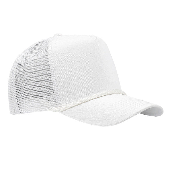 Twill Front Meshback Braid Rope Snapback - White