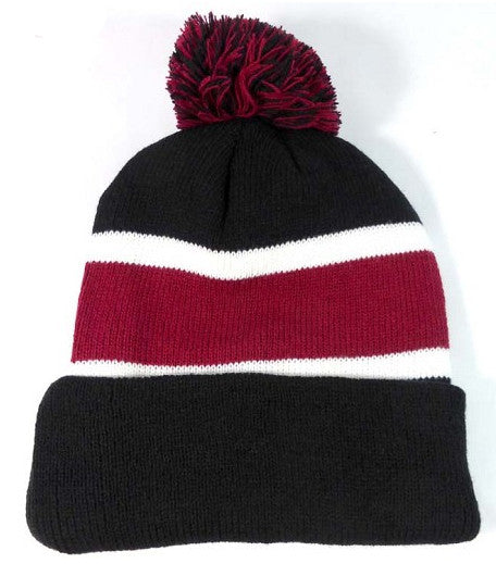 Black/ Burgundy Pom Beanie