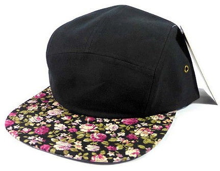 Black/ Small Rose Brim 5 Panel Camper Hat Wholesale