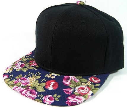 Black/ Navy Large Pink Flowers Snapback