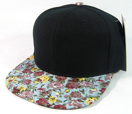 Black/ Sky Blue Floral Snapback