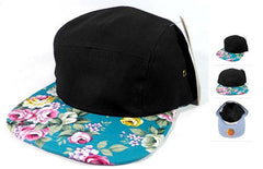 Black/ Turquoise Floral 5 Panel Hat