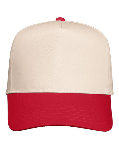 K Frame 5 Panel Twill Snapback - Khaki/ Red