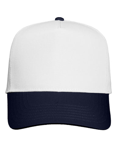 K Frame 5 Panel Twill Snapback - White/ Navy