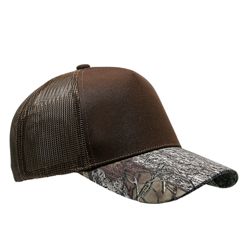 5 Panel Structured Poly/Cotton Front Mesh Back - Brown/ Real Camo