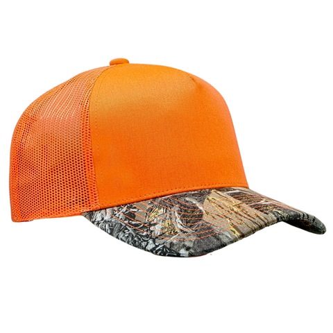 5 Panel Structured Poly/Cotton Front Mesh Back - Orange/ Real Camo