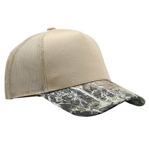5 Panel Structured Poly/Cotton Front Mesh Back - Tan/ Real Camo