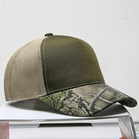 5 Panel Structured Poly/Cotton Front Mesh Back - Loden / Real Camo