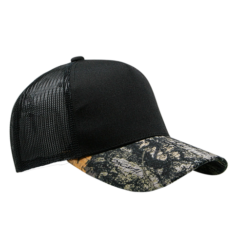 5 Panel Structured Poly/Cotton Front Mesh Back - Black/ Real Camo