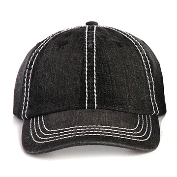 Y2K Style Denim Dad Hat with Contrast Stitching - Black