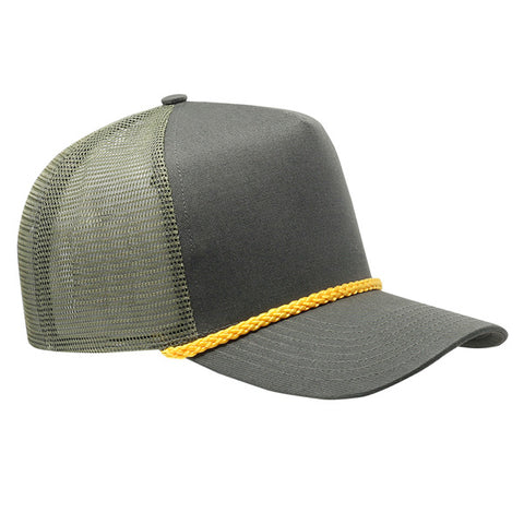 Twill Front Meshback Braid Rope Snapback - Olive/ Gold Rope