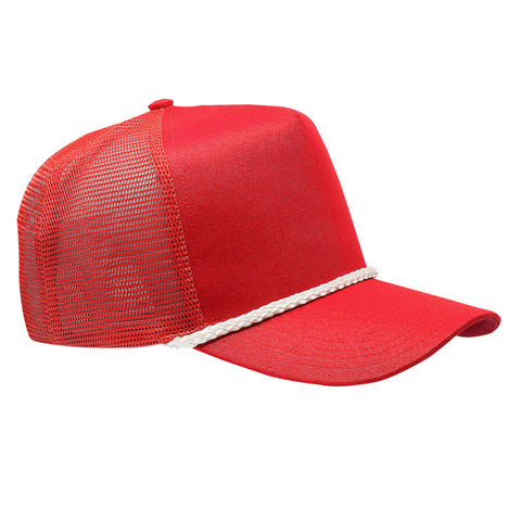 Twill Front Meshback Braid Rope Snapback - Red/ White Rope