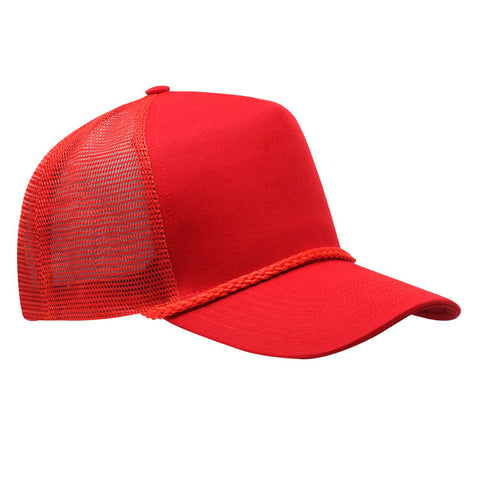 Twill Front Meshback Braid Rope Snapback - Red/ Red Rope