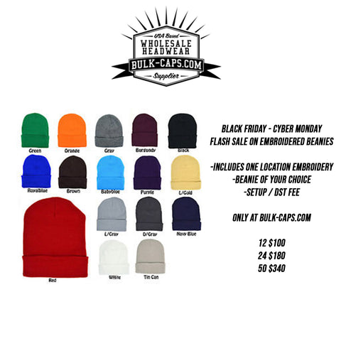 BLACK FRIDAY CUSTOM EMBROIDERED BEANIE FLASH SALE