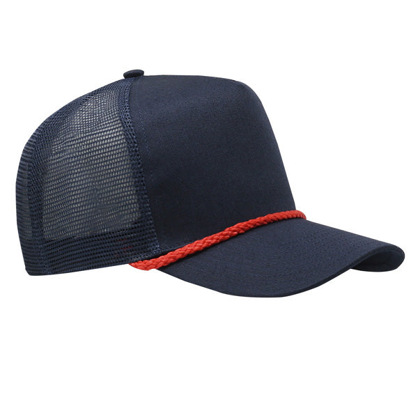 Twill Front Meshback Braid Rope Snapback - Navy/ Red Rope
