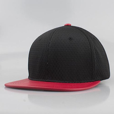 BLACK MESH/ RED LEATHER SNAPBACK