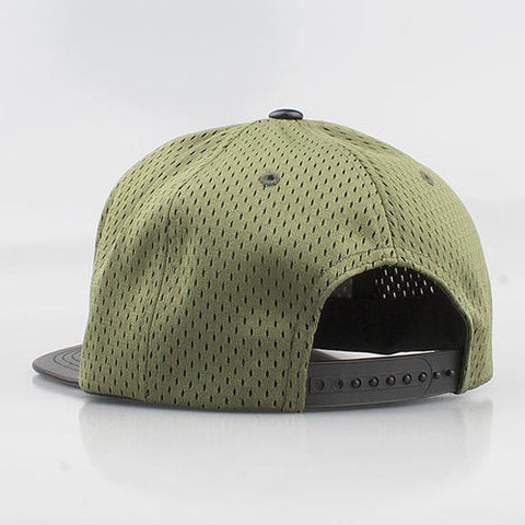 GREEN MESH/  BLACK LEATHER SNAPBACK