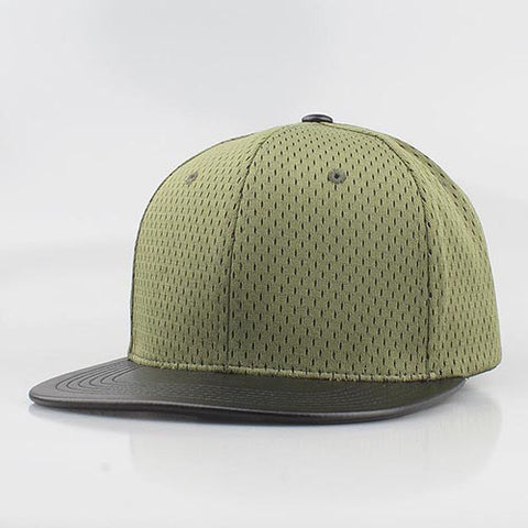 GREEN MESH/  BLACK LEATHER SNAPBACK