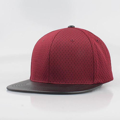 BURGUNDY MESH/  BLACK LEATHER SNAPBACK