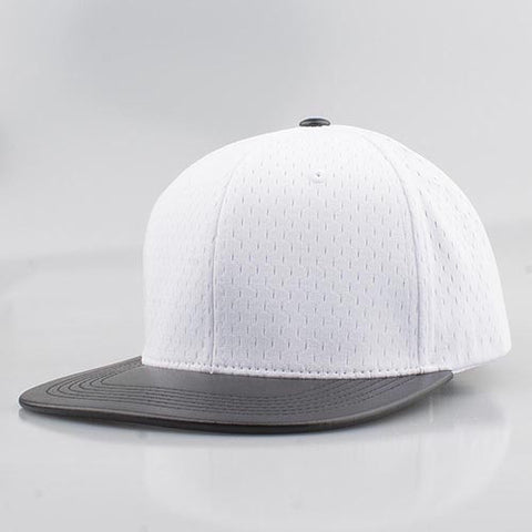 WHITE MESH/  BLACK LEATHER SNAPBACK