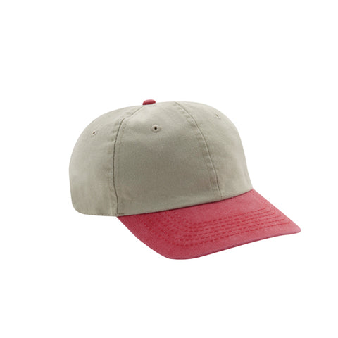6 Panel Stone Washed Dad Hat - Stone/ Red