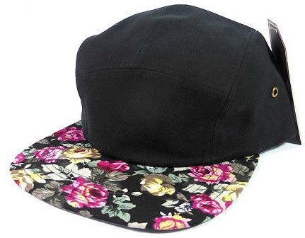 Black/ Roses 5 Panel Camper Hat