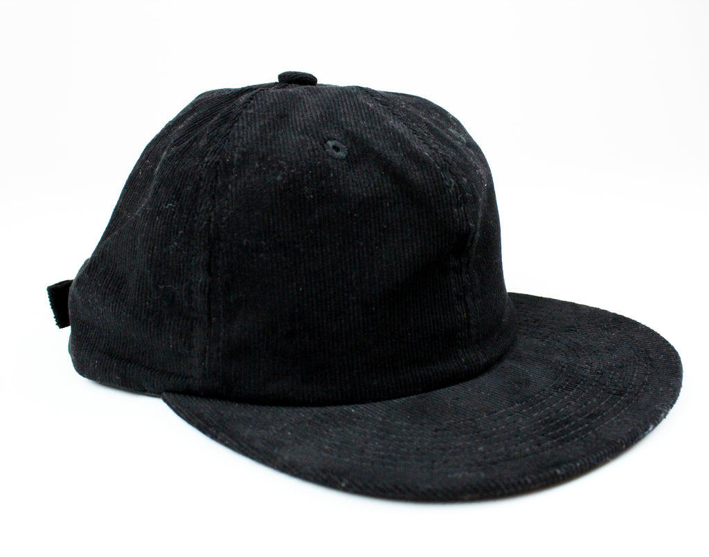 Black Corduroy 6-Panel Flatbill Hat