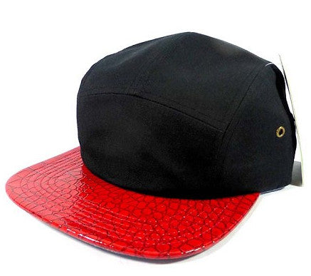 Black/ Red Croc Skin 5 Panel Camper Hat