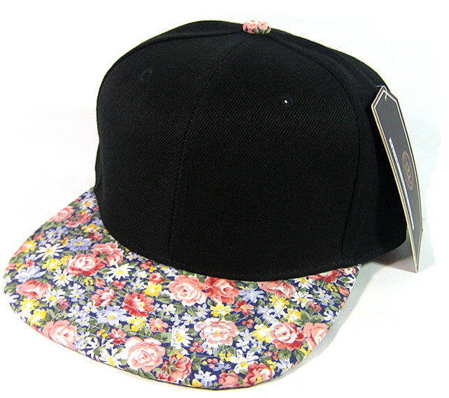 Black/ Small Red and Blue Floral Snapback