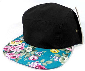 Black/ Turquoise Floral 5 Panel Hat