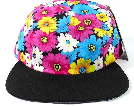 Pink Daisy/ Black 5 panel