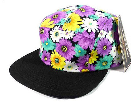 Purple Daisy/ Black 5 Panel