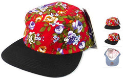 Red Flower/ Black 5 Panel Hat