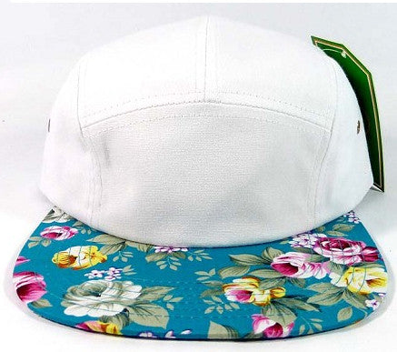 White/ Turquoise Floral 5 Panel Camper Hat